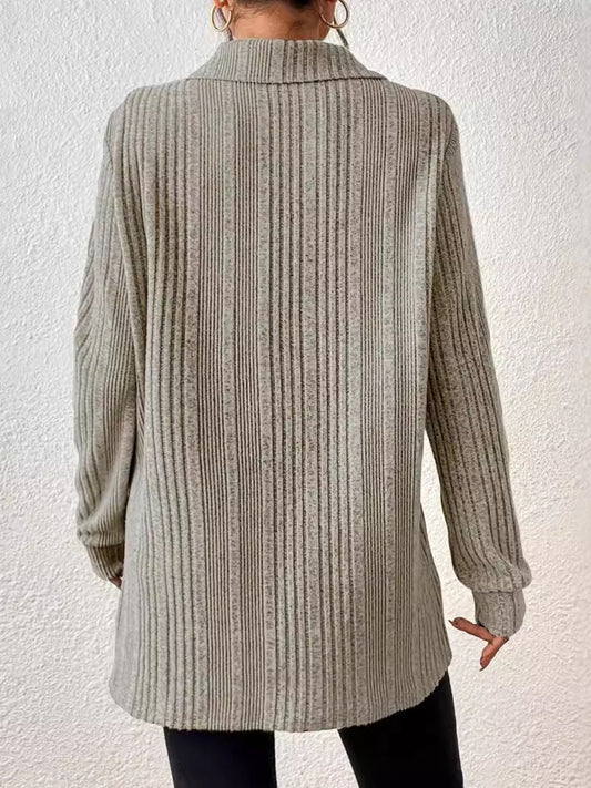 Slit Johnny Collar Long Sleeve Top Shop One Place