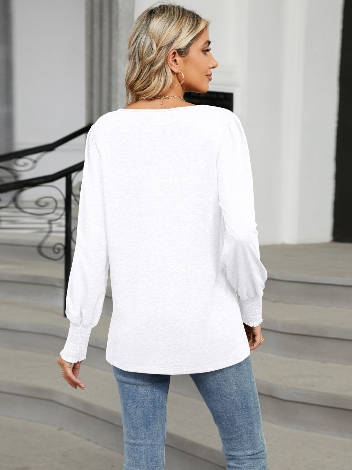 V-Neck Lantern Sleeve T-Shirt Shop One Place