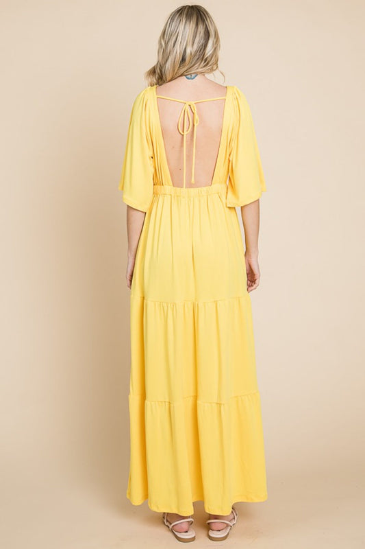Culture Code Backless Plunge Half Sleeve Tiered Dress Shop One Place