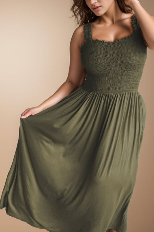 Plus Size Smocked Square Neck Maxi Dress Shop One Place