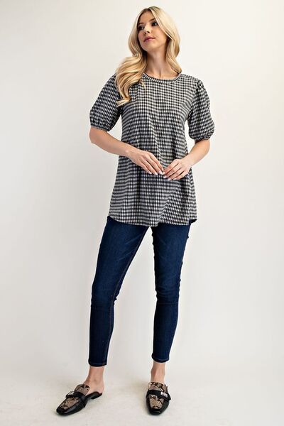 Celeste Full Size Gingham Print Top With Puff Sleeves Plus Size Shop One Place