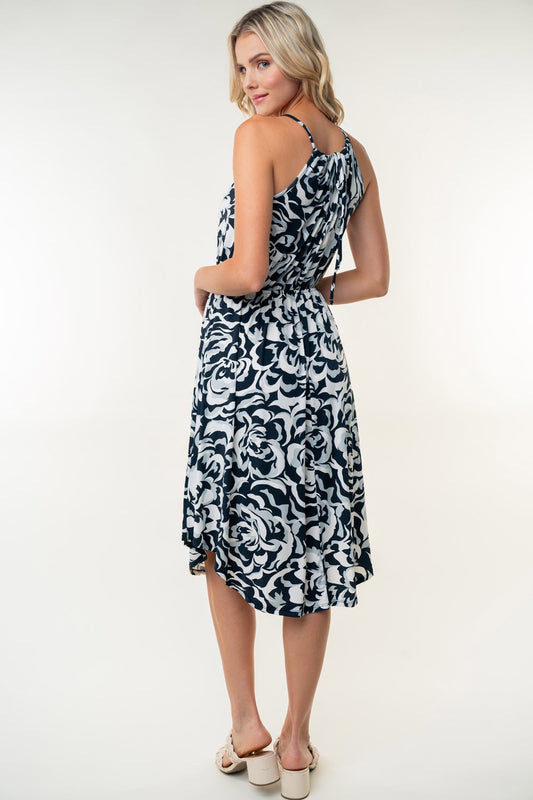 White Birch Tied Ruched Floral Sleeveless Knee Length Dress Shop One Place