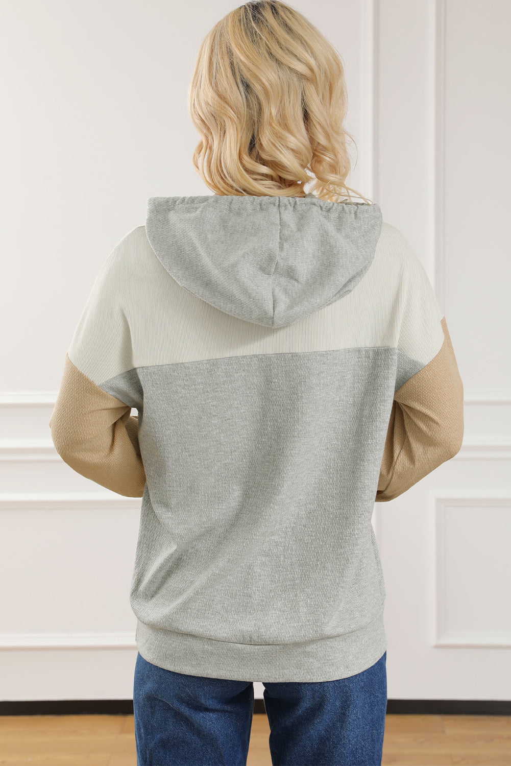 Drawstring Color Block Long Sleeve Hoodie Shop One Place