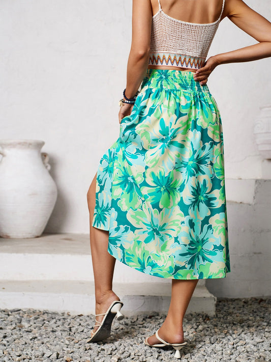 Slit Printed Midi Skirt Shop One Place
