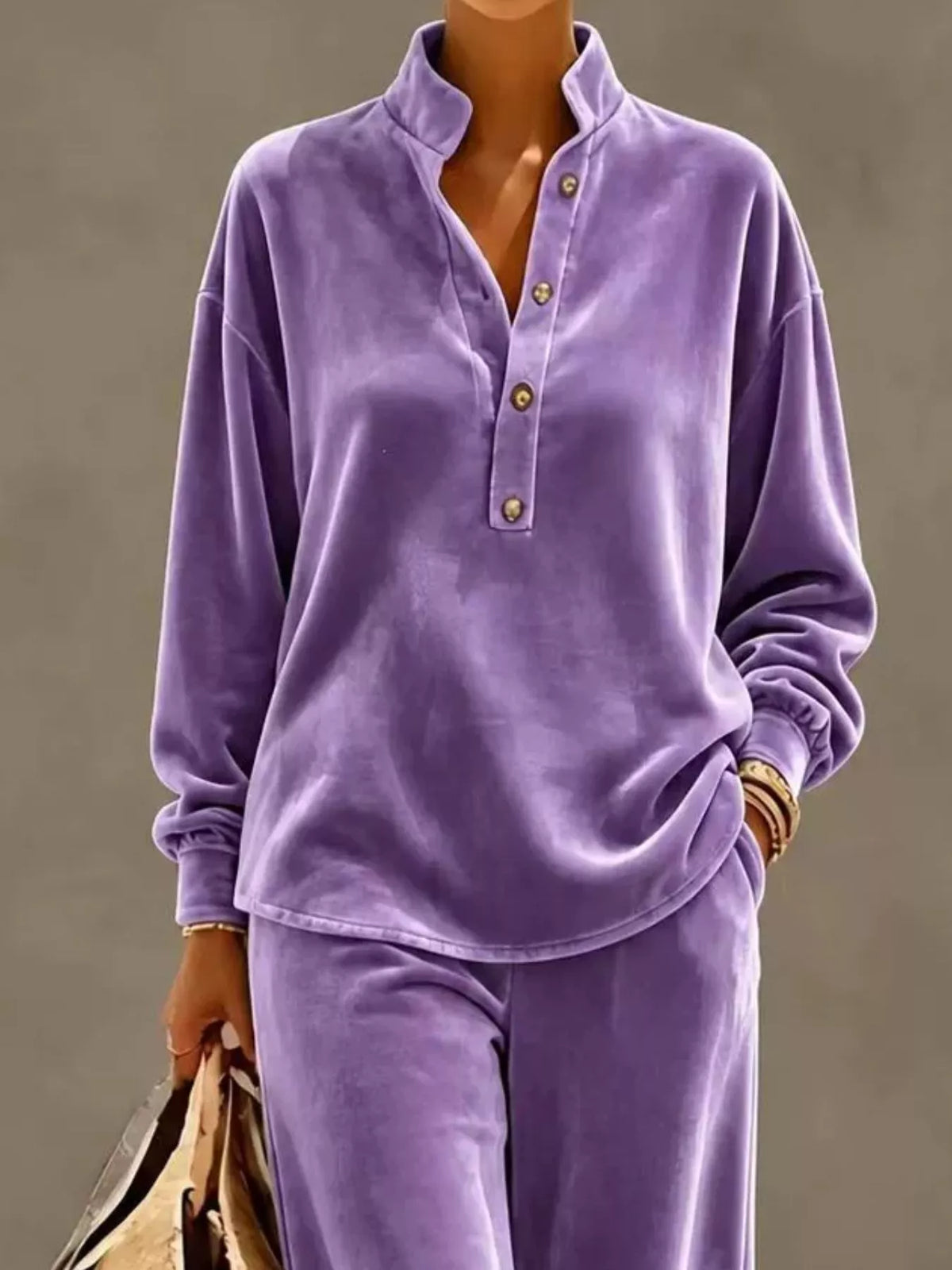 Women's Half-Button Top & Wide-Leg Pants Set – view 18