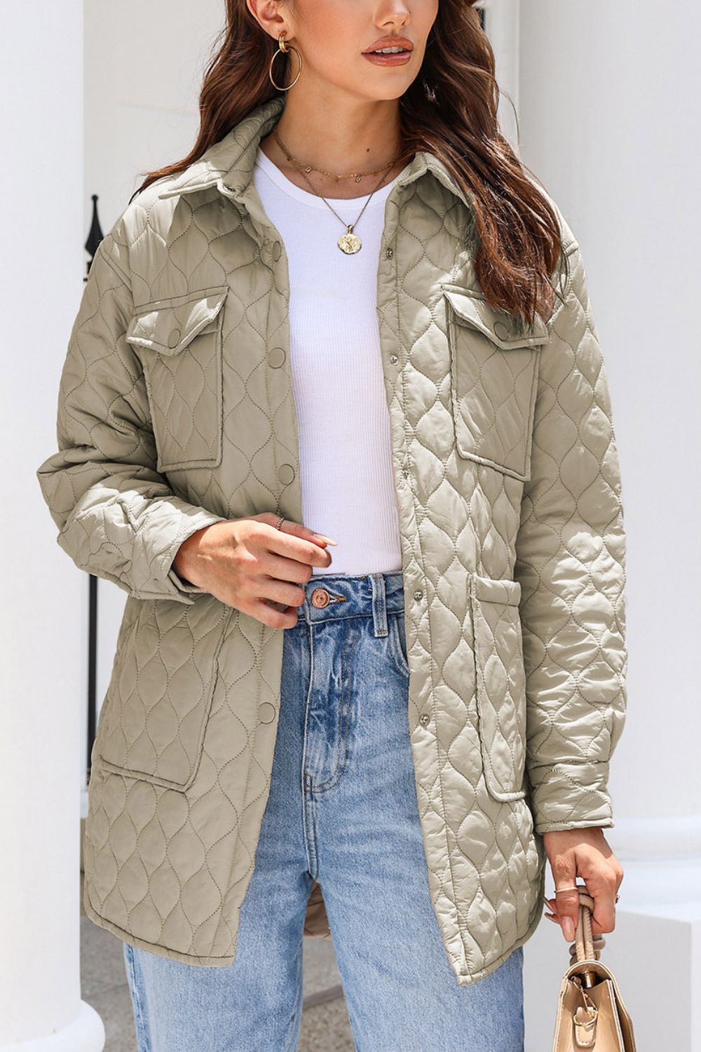 Snap Down Collared Winter Coat Shop One Place
