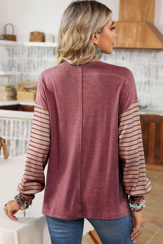 Colorblock Striped Bishop Sleeve Top Shop One Place