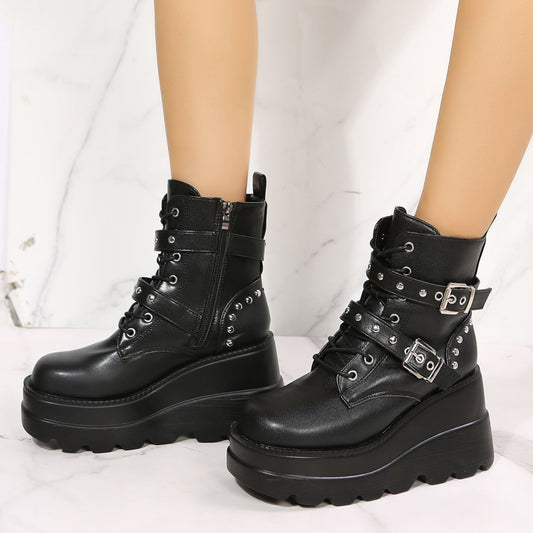 PU Leather Wedge Boots with Side Zip Shop One Place