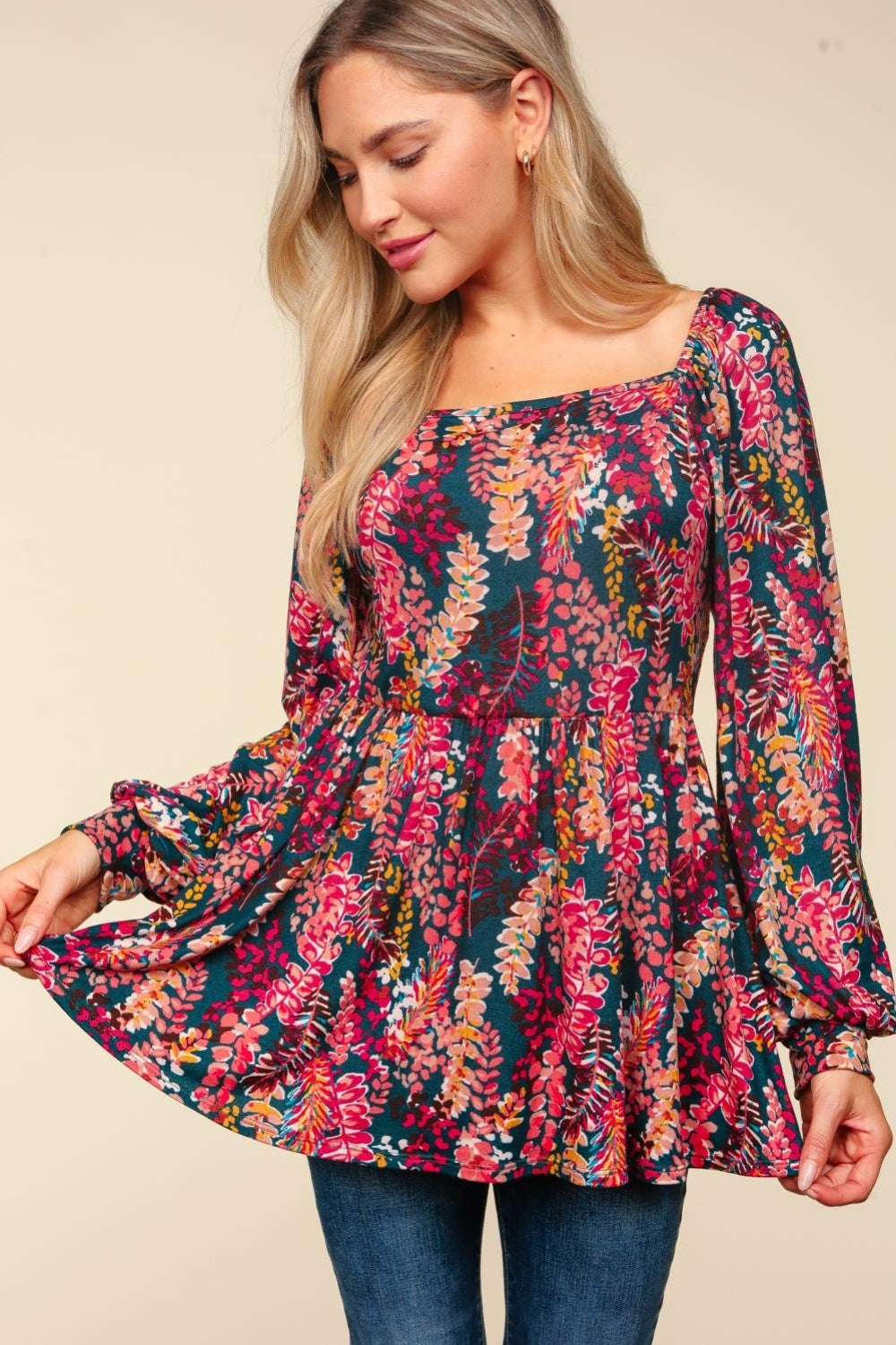 Haptics Full Size Peplum Floral Square Neck Blouse Shop One Place