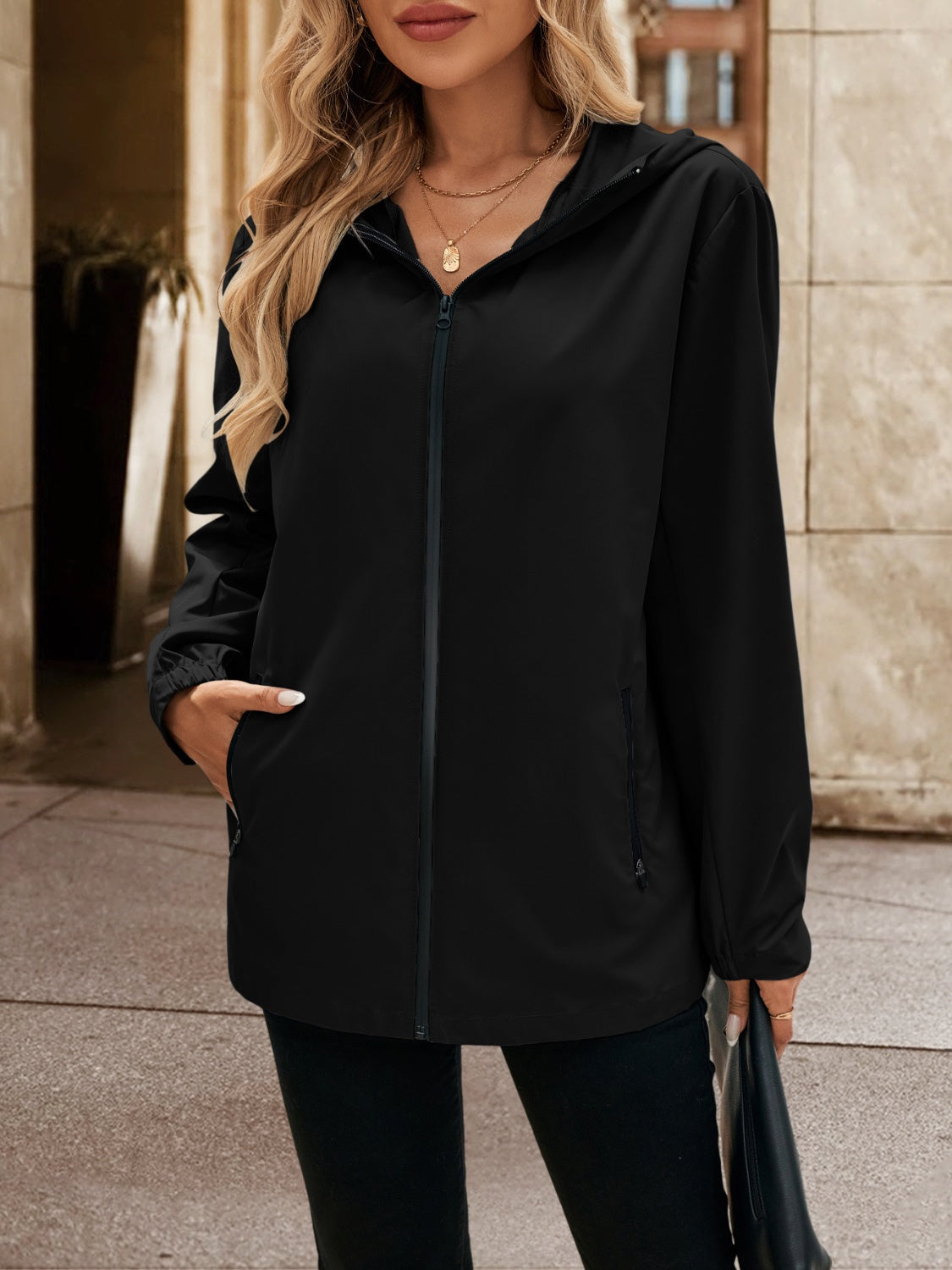 Ivy Lane Pocketed Zip Up Hooded Jacket Shop One Place