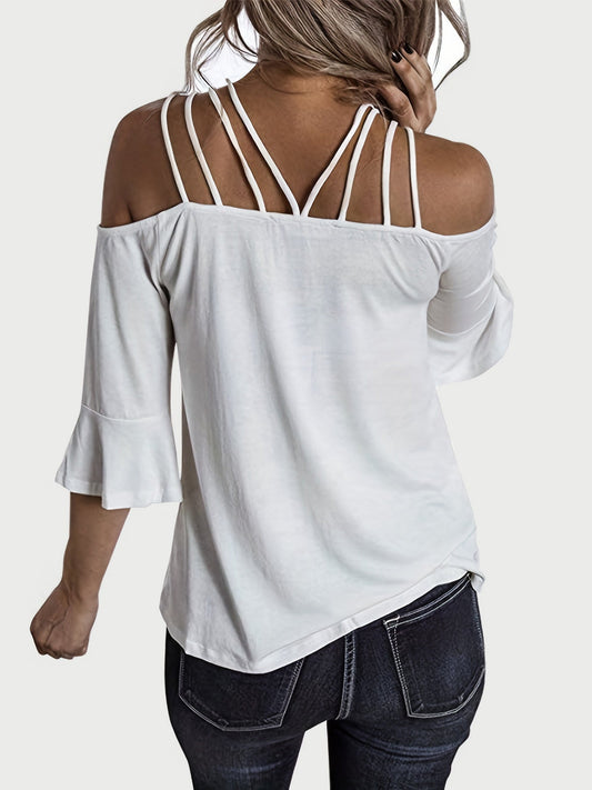 Full Size Cold Shoulder Three-Quarter Sleeve Blouse Shop One Place