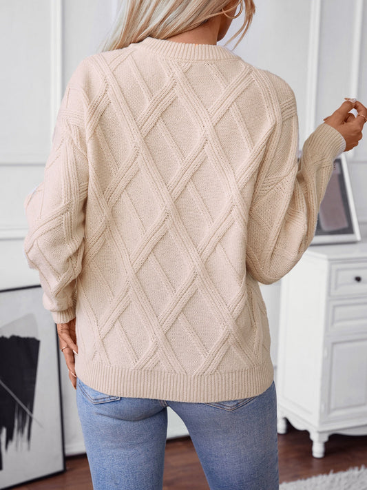 Geometric Round Neck Long Sleeve Sweater Shop One Place