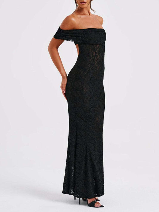 Devine Backless Lace Off-Shoulder Maxi Dress Shop One Place