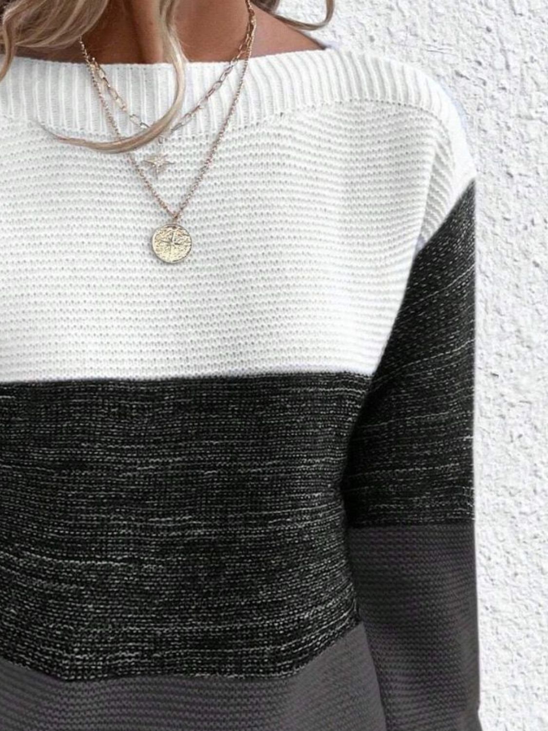 Color Block Boat Neck Sweater Shop One Place