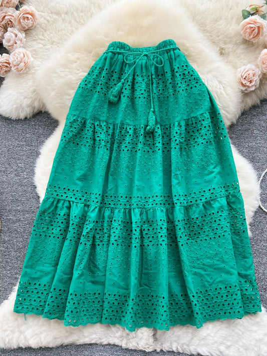 Eyelet Tiered Maxi Skirt Shop One Place