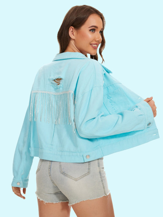 Distressed Distressed Button Up Denim Jacket Shop One Place