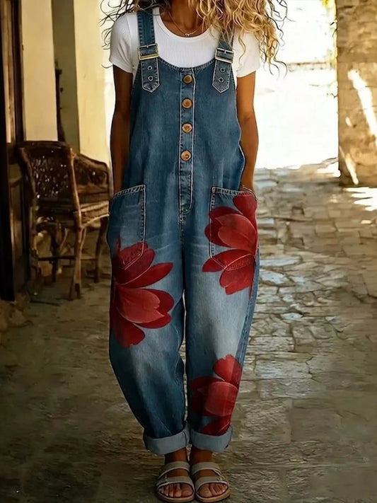 Women's Floral Print Button-Front Overalls – view 2