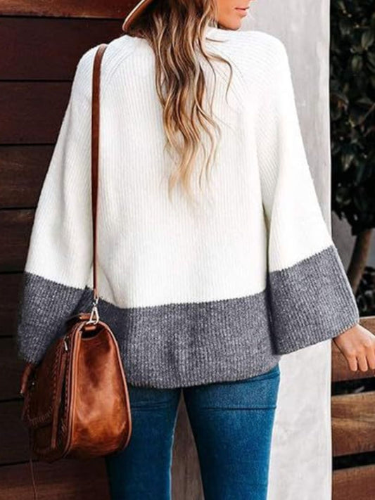 Contrast Round Neck Long Sleeve Sweater Shop One Place