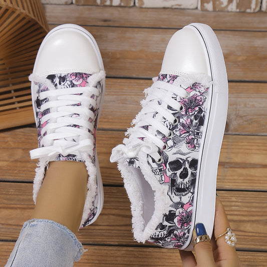 Raw Hem Printed Canvas Sneakers Shop One Place
