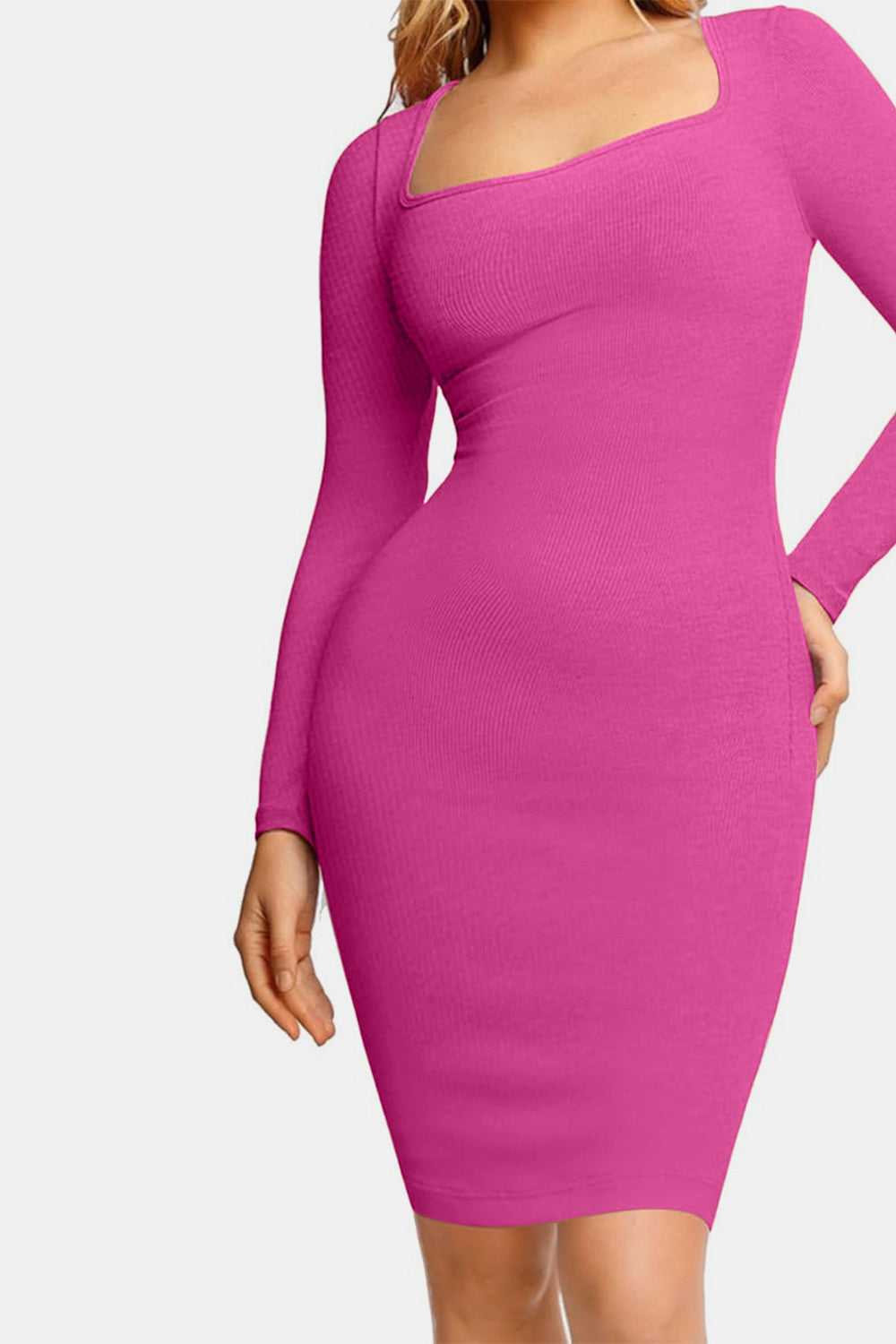 Basic Bae Full Size Built-In Shapewear Square Neck Long Sleeve Dress Shop One Place