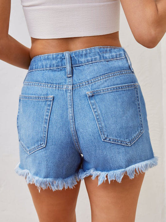 Distressed Raw Hem Denim Shorts Shop One Place