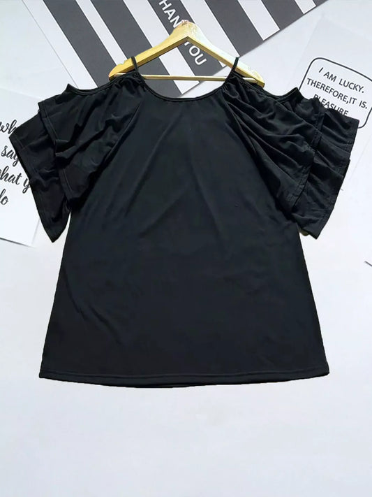 Cold Shoulder Ruffle Sleeve T-Shirt Shop One Place