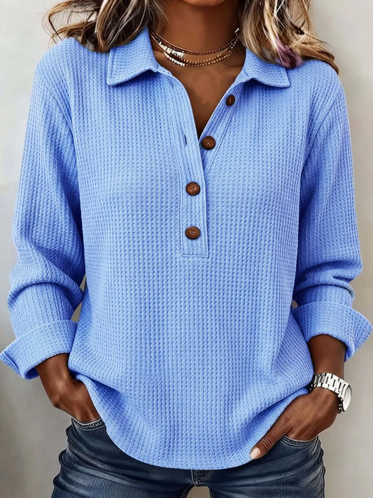 Women's Waffle Knit Long Sleeve Polo Top – view 2
