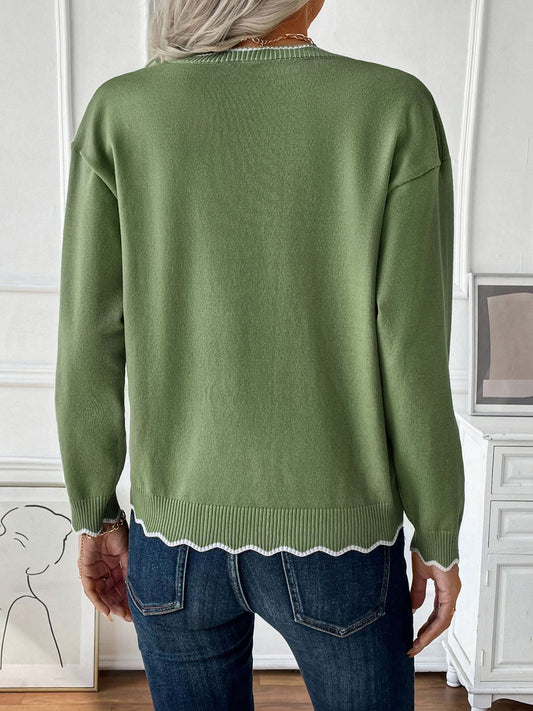 Contrast Trim Quarter Zip Long Sleeve Knit Top Shop One Place