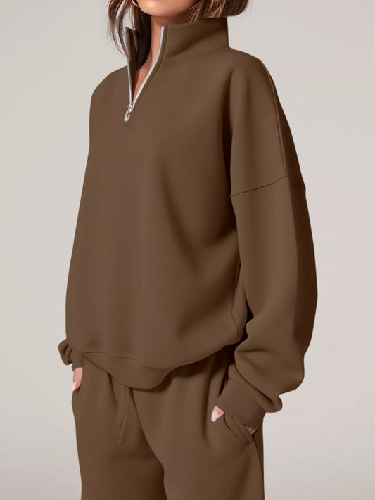Half-Zip Sweatshirt and Wide-Leg Sweatpants Set Shop One Place
