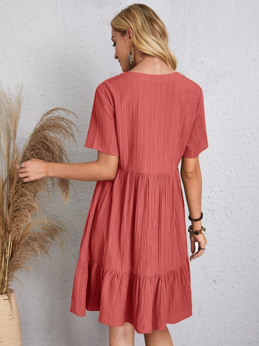 Full Size V-Neck Short Sleeve Dress Shop One Place