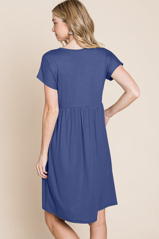 BOMBOM V-Neck Short Sleeve Dress Shop One Place
