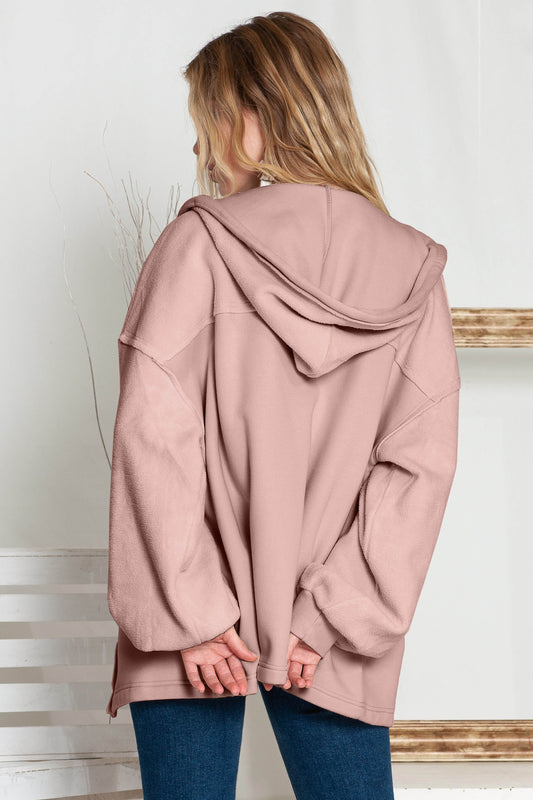 Grey Bishop Sleeve Zip Up Hoodie Jacket with Flap Pockets Shop One Place