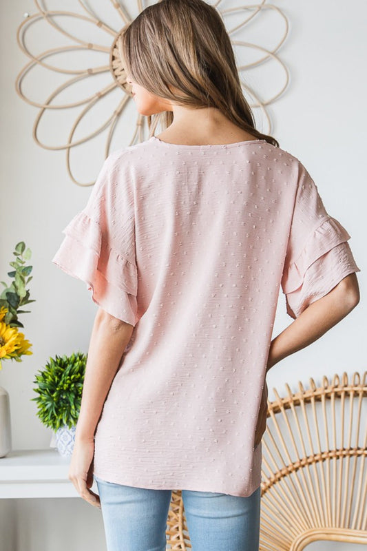 Heimish Full Size Swiss Dot Ruffle Short Sleeve Top Shop One Place