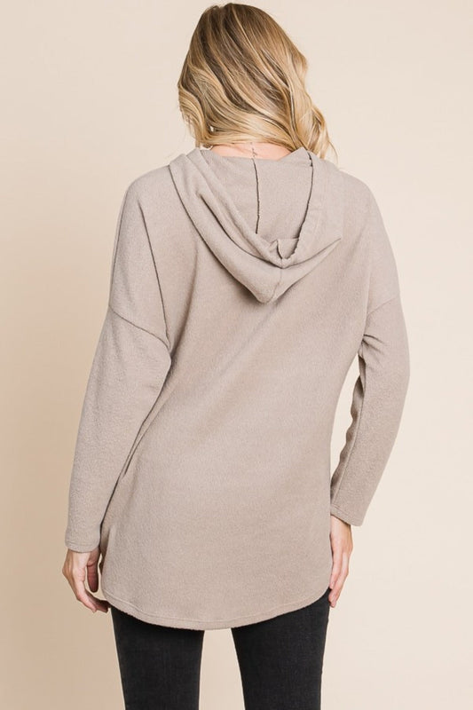 BOMBOM Contrast Drawstring Drop Shoulder Knit Hoodie Shop One Place