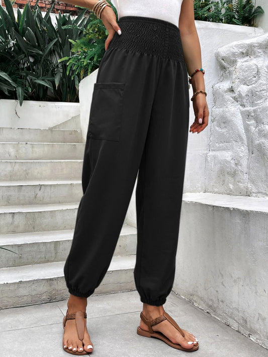 Smocked High Rise Joggers with Pockets Shop One Place