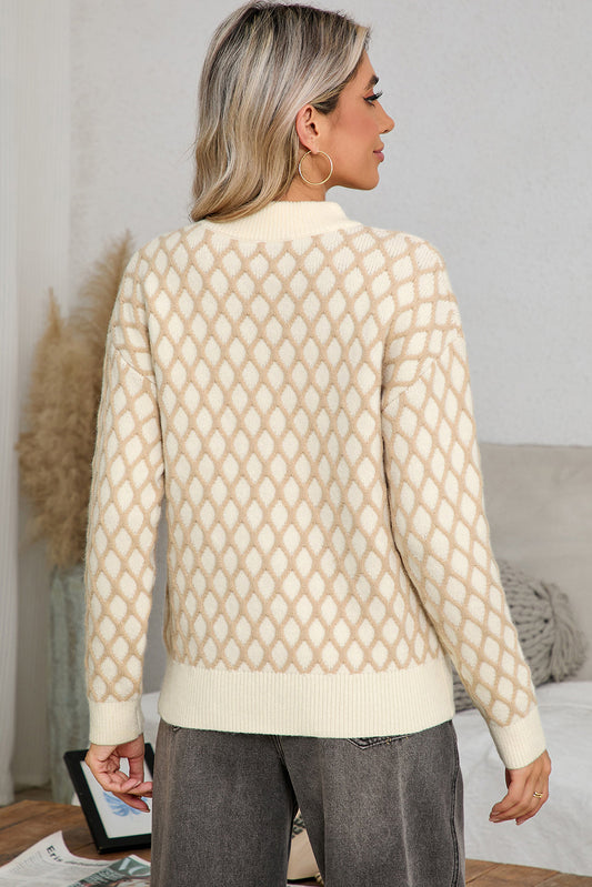 Oatmeal Rhombus Textured Knit Drop Sleeve Sweater Shop One Place