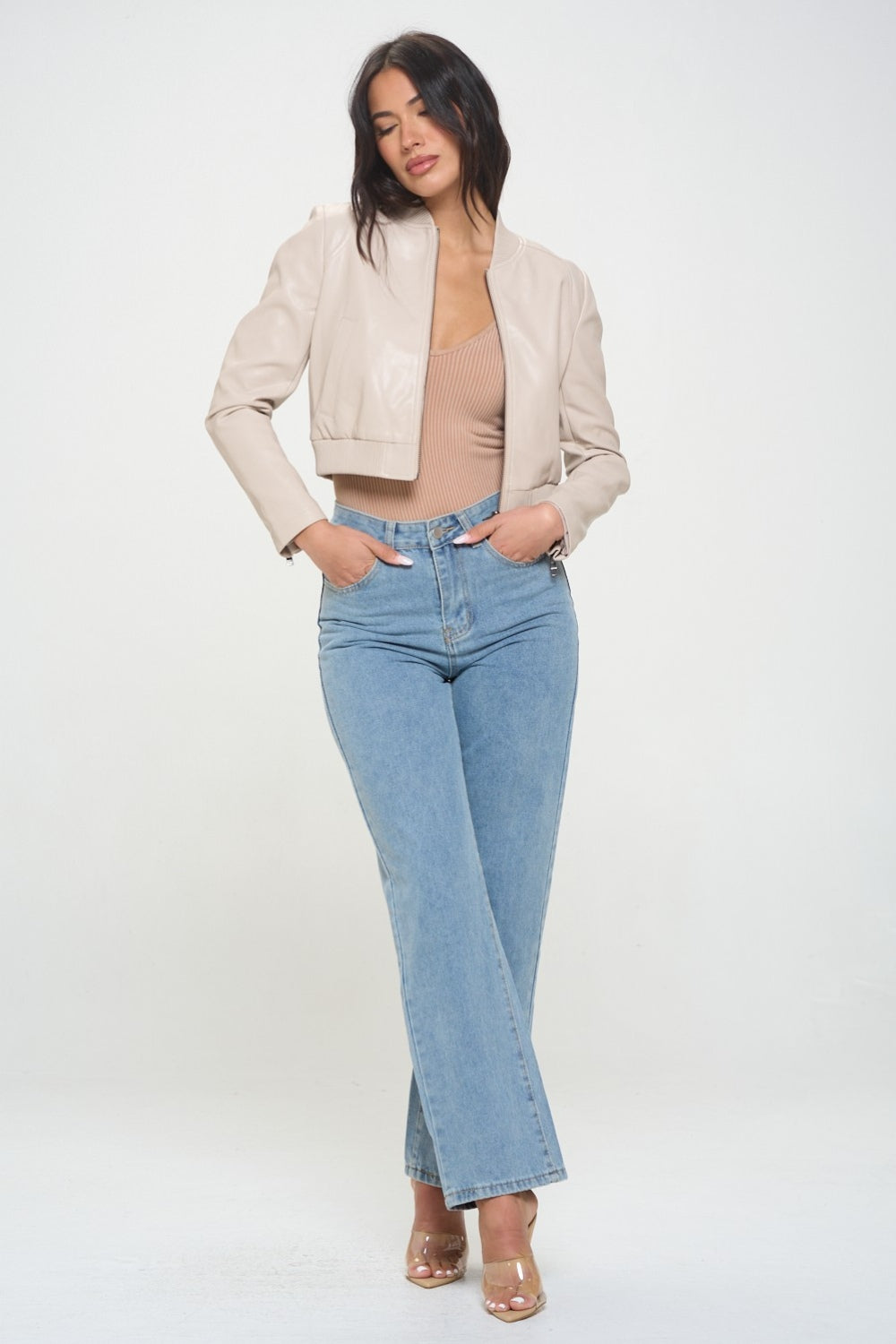 Coalition LA Zip Up Cropped Bomber Jacket Shop One Place