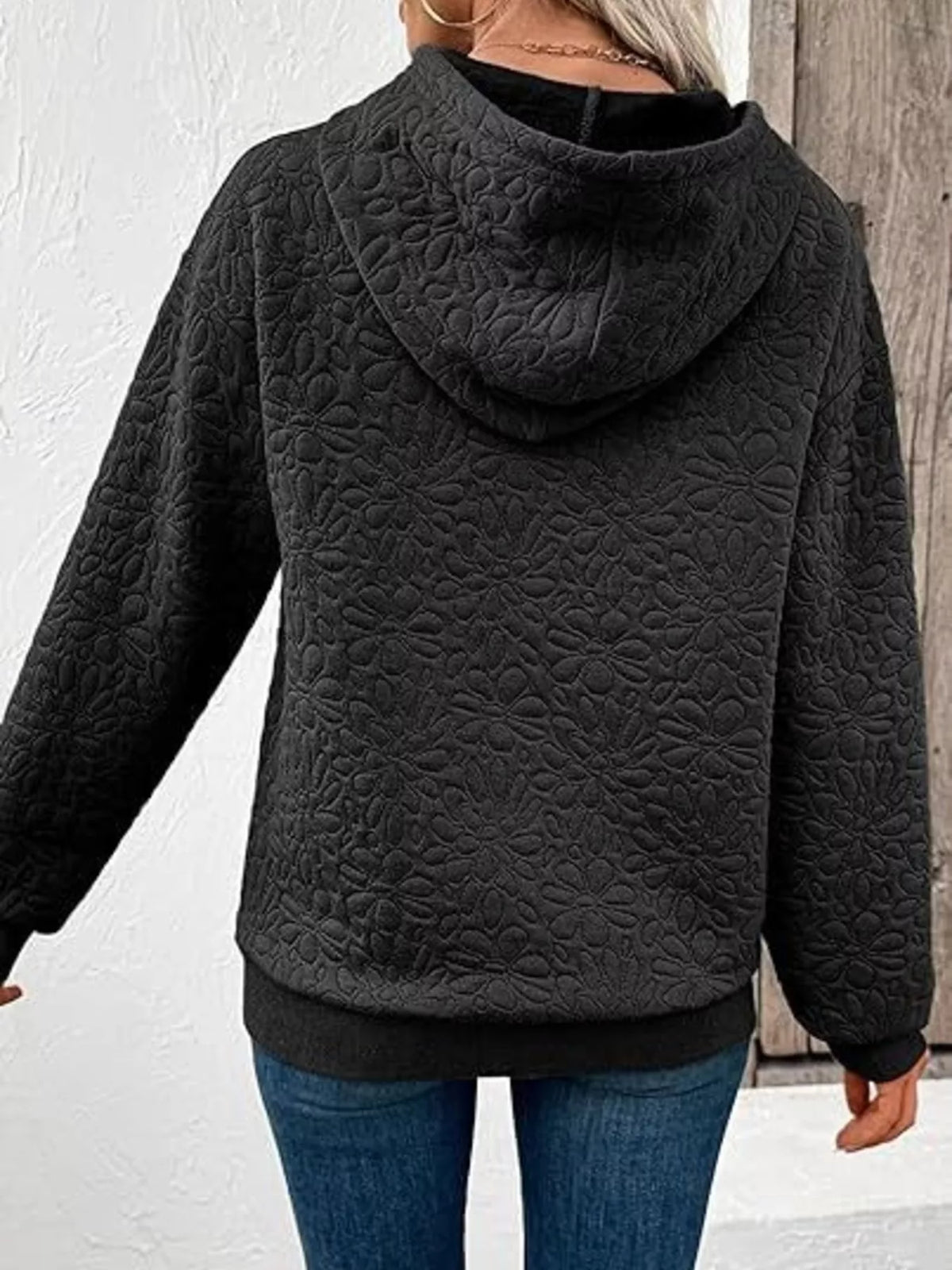 Women's Floral Embossed Drawstring Hoodie – view 4