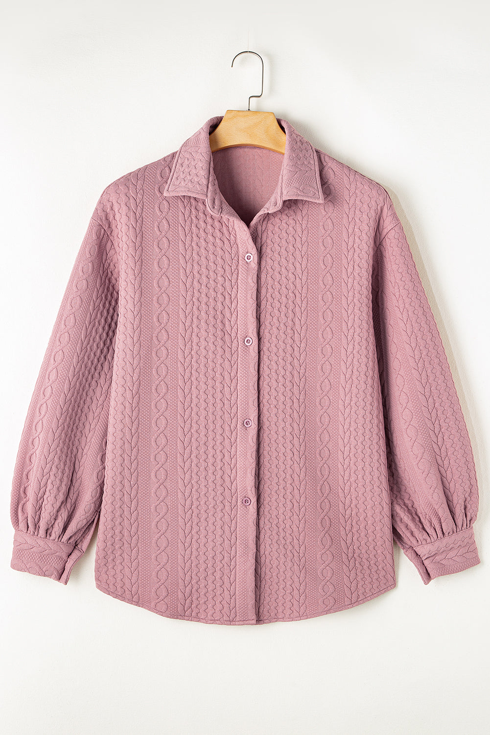 Blackish Green Cable Texture Puff Sleeve Loose Shacket