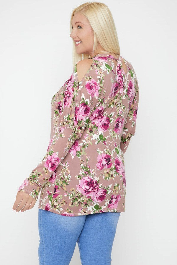 Flattering Cutout Details Floral Print Top Shop One Place