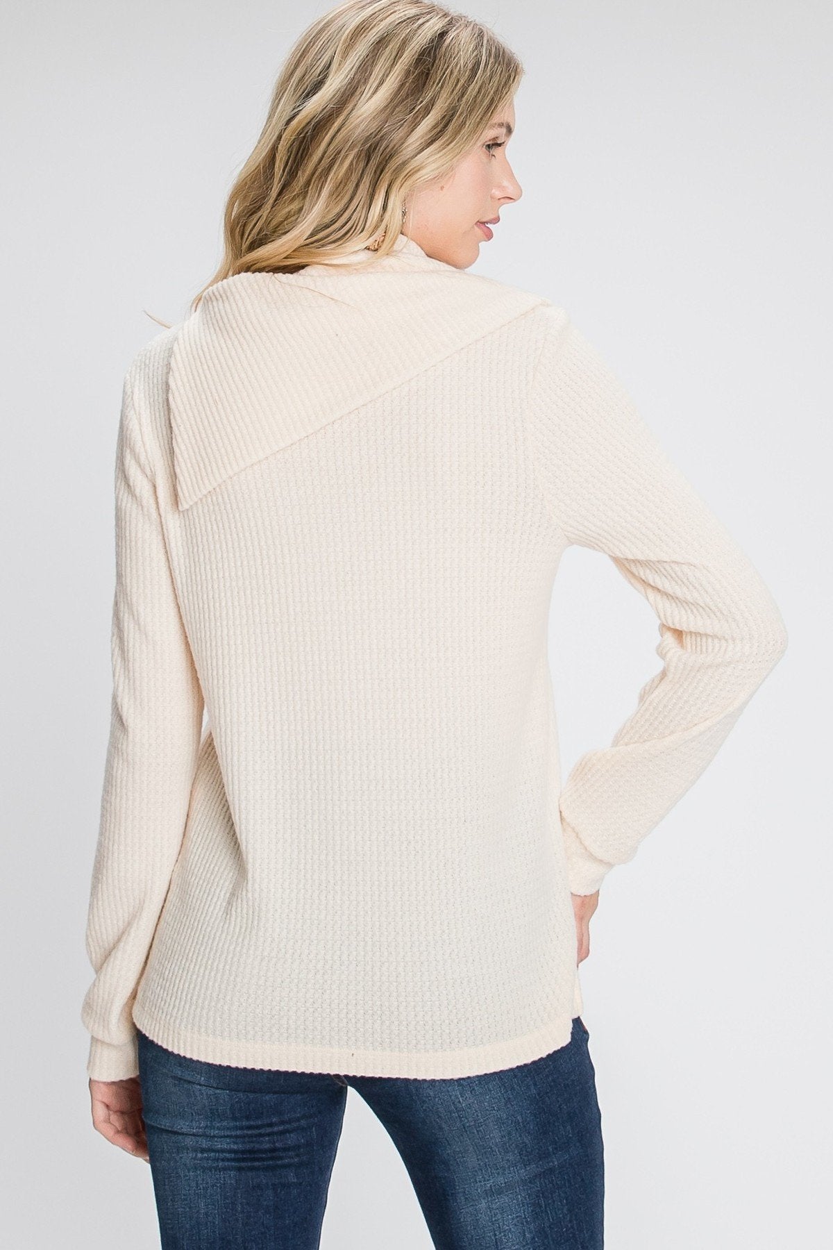 Buttoned Flap Mock Sweater Shop One Place
