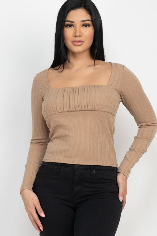 Shirred Square Neck Top Shop One Place