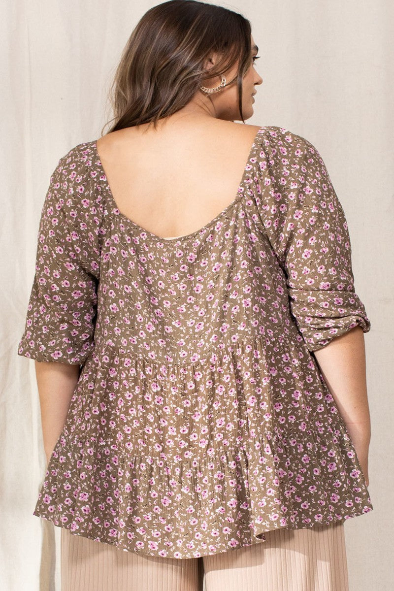 Tiny Floral Printed Square Neckline Top Shop One Place