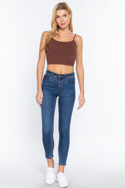 Round Neck W/removable Bra Cup Cotton Spandex Bra Top Shop One Place