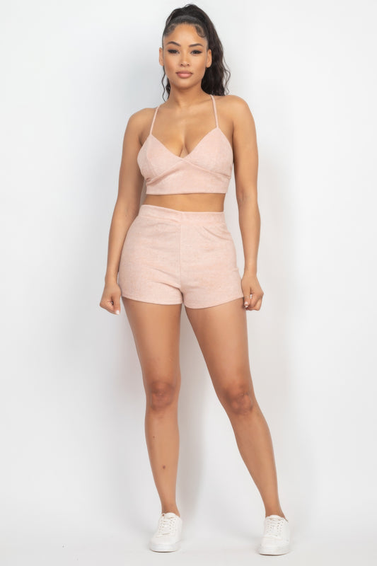 Terry Towel Bralette Top & Mini Shorts Set Shop One Place