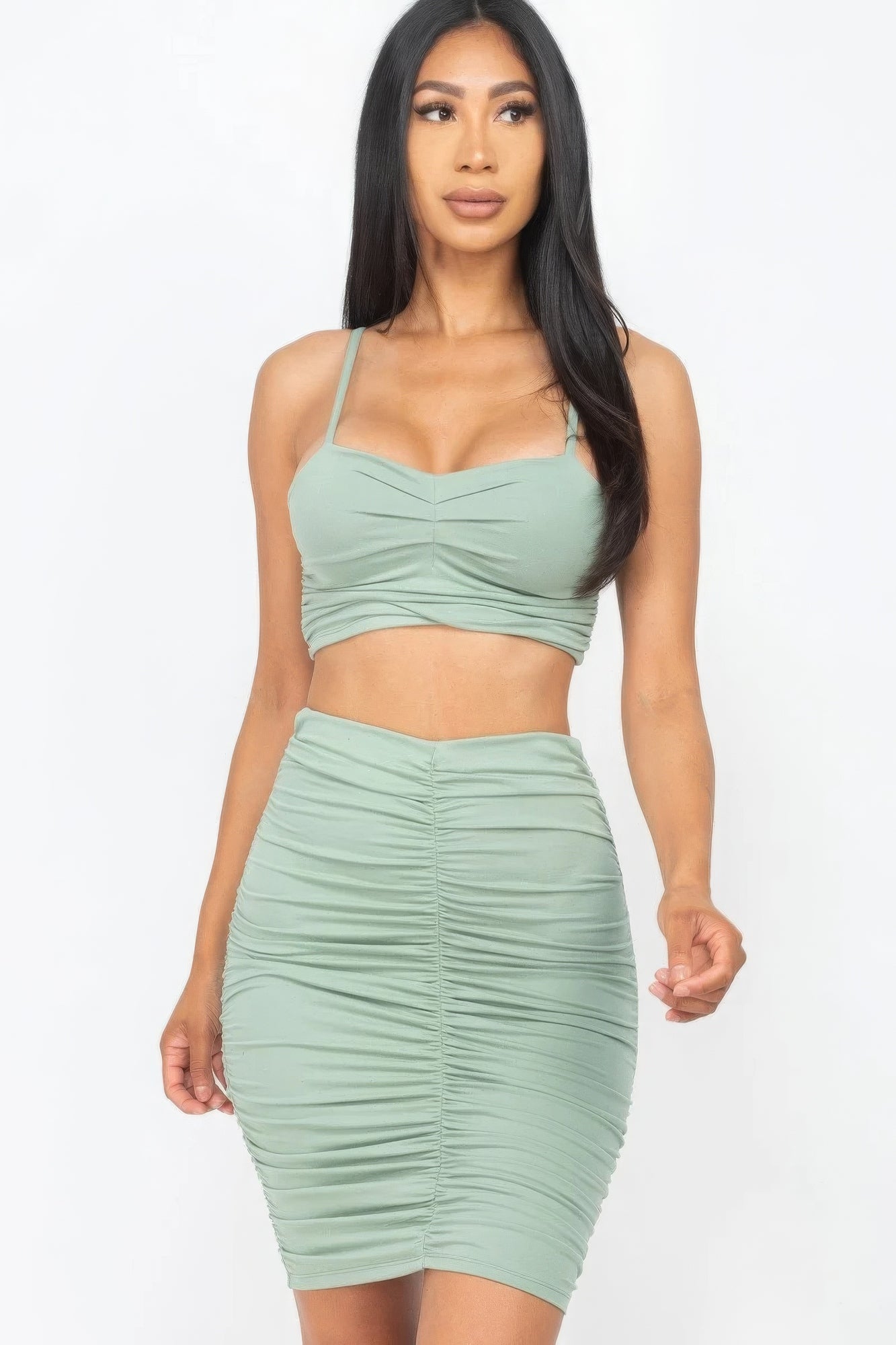 Ruched Crop Top And Skirt Sets Shop One Place