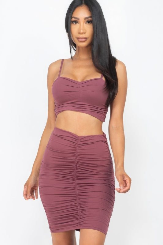 Ruched Crop Top And Skirt Sets Shop One Place