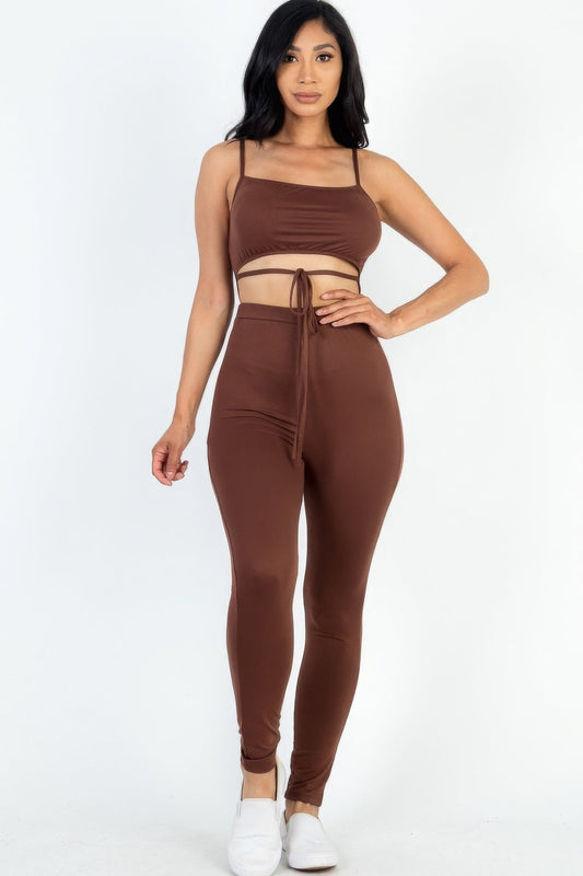 Solid Tie Front Cut Out Jumpsuit Shop One Place