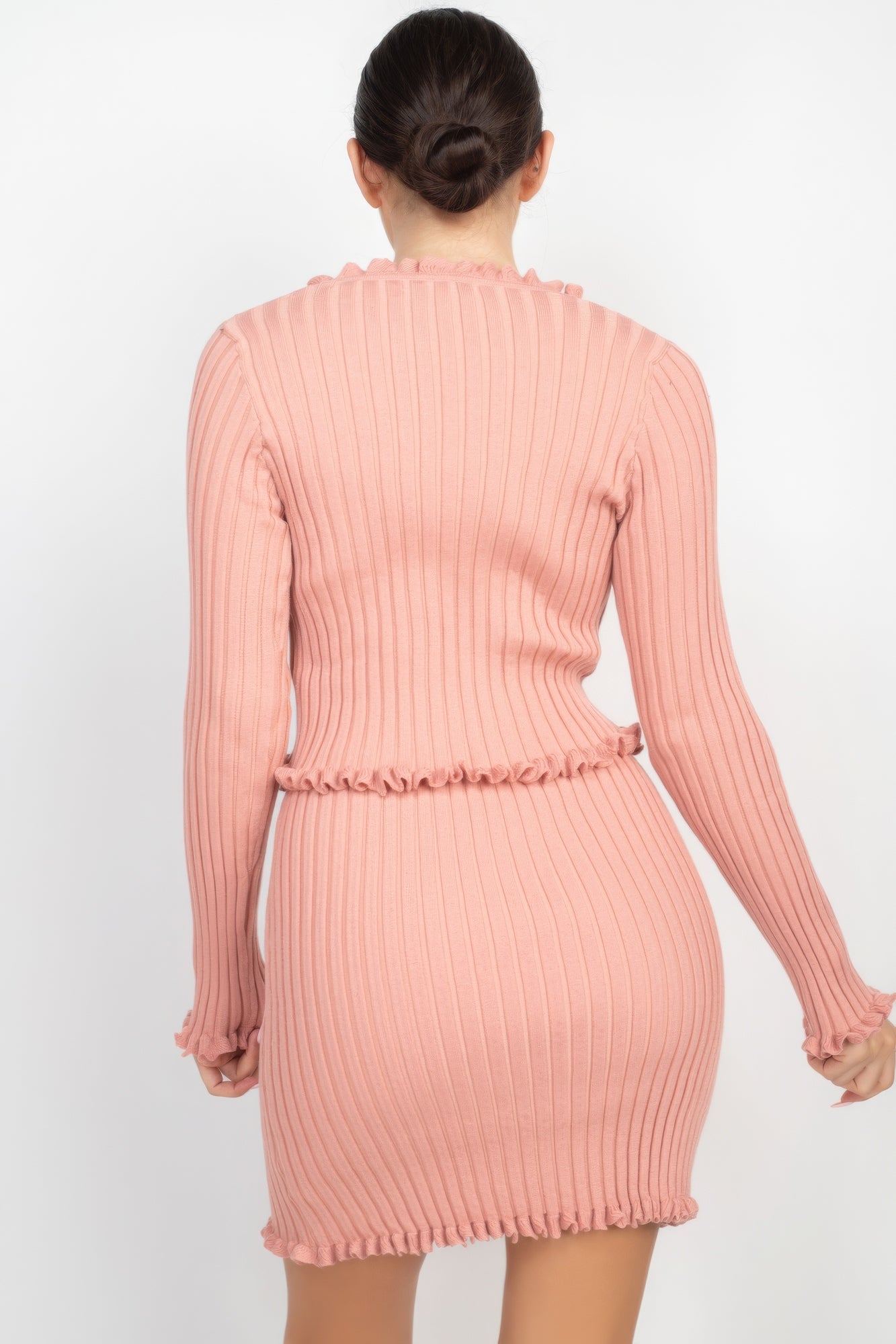 Ruffle Trim Buttoned Sweater Cardigan Shop One Place