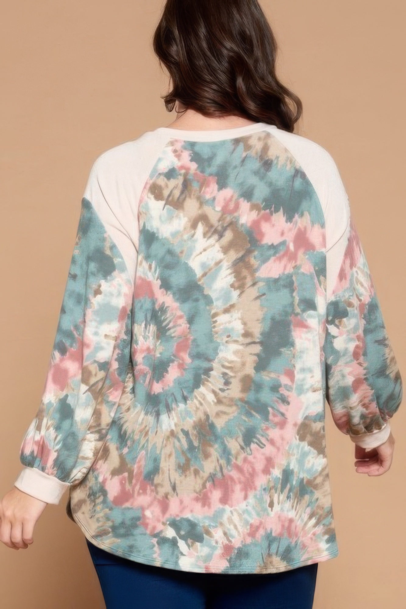 Plus Size Tie Dye French Terry Print Balloon Sleeve Top Shop One Place